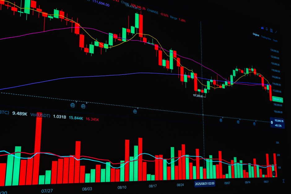 Bright digital chart displaying financial market candlestick patterns and trend lines.